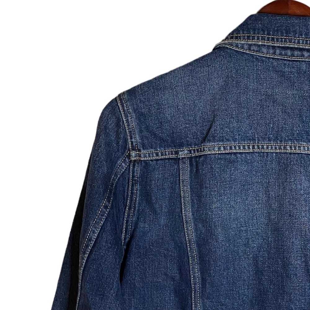 Current/Elliott Baby Trucker Jacket Denim Distressed Dark Blue Wash Cropped 2 - Picture 10 of 16